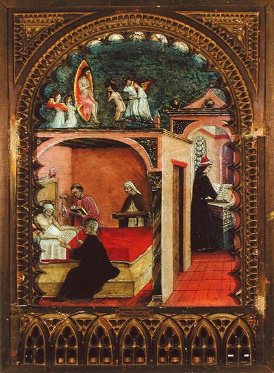 St. Hiëronymus in zijn cel en de droom van St. Hiëronymus, c.1450 door Italian School