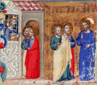St. Johannes gevangen en stuurt twee discipelen naar Christus door Italian School