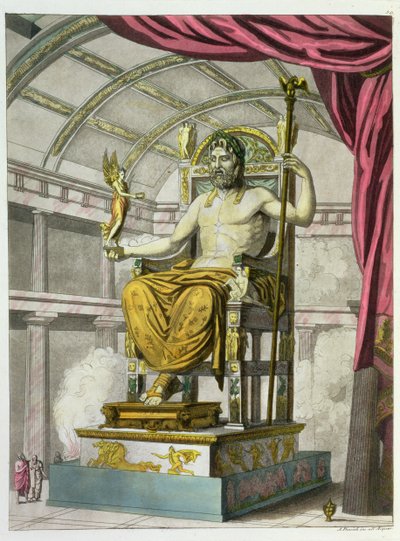 Standbeeld van Jupiter in een tempel, uit Costumi dei Romani, gegraveerd door Angelo Biasioli door Italian School