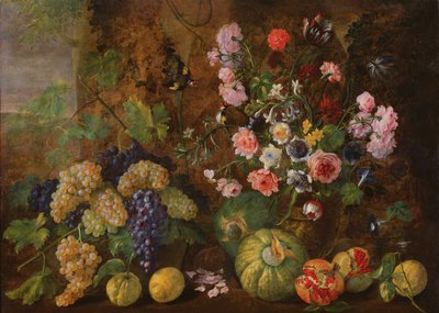 Stilleven van fruit en bloemen door Italian School