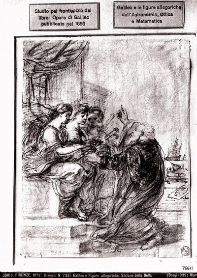 Studie voor de titelpagina van Galileos Verzamelde Werken, 1656 door Italian School