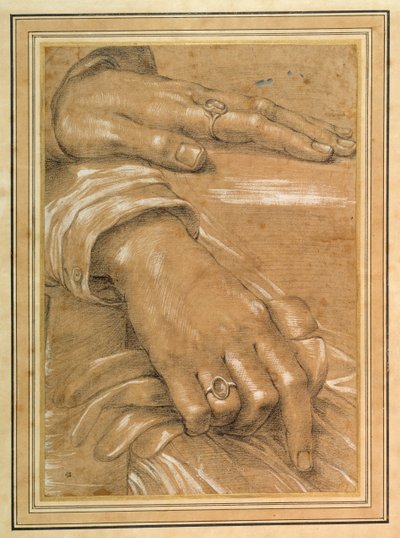 Studie van de handen van een man door Italian School