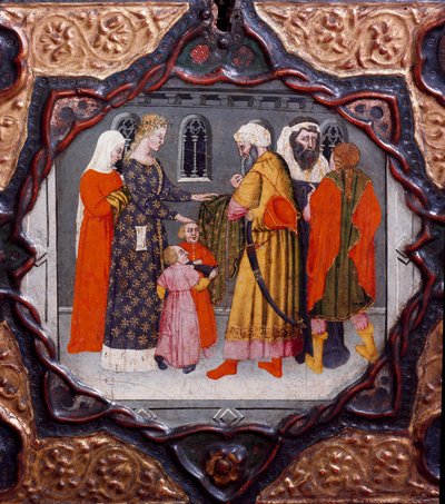 Tiende dag, negende verhaal: de dag van Messer Torello en Saladin. Geschilderde doos die de Decamerone illustreert door Giovanni Boccaccio (15e eeuw). Florence, Museo Nazionale del Bargello door Italian School