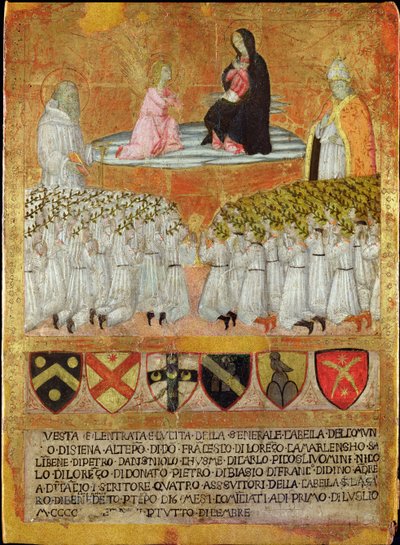De Annunciatie met St. Bernardus van Clairvaux en Paus Calixtus III (1378-1458) 1456 door Italian School