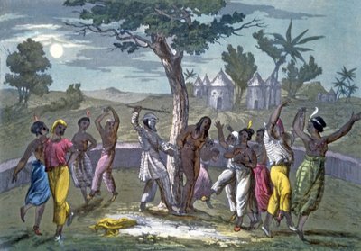 De dans van de Mombo-Jombo, volgens de reizen van Mungo Park, uit A History of Costume door J. Ferrario, uitgegeven ca. 1820 door Italian School