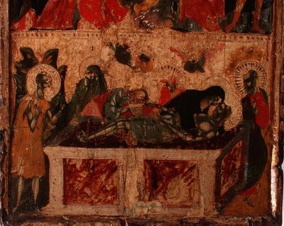 De kruisafneming van Christus (onderste helft van een paneel) door Italian School