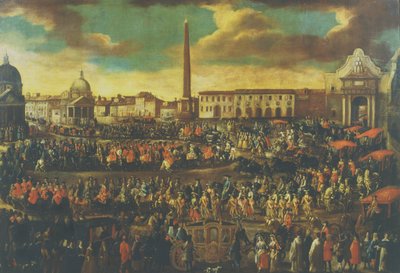 De Intocht van een ambassadeur in Rome, Piazza del Popolo door Italian School