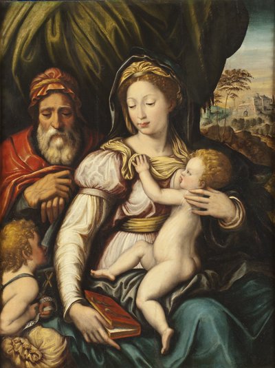 De Heilige Familie met de jonge St. Johannes door Italian School
