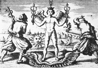 Het Kwik van de Filosofen, uit Della Tramutatione Metallica door Giovanni Battista Nazari (1589) geïllustreerd in een geschiedenis van magie gepubliceerd eind 19e eeuw door Italian School