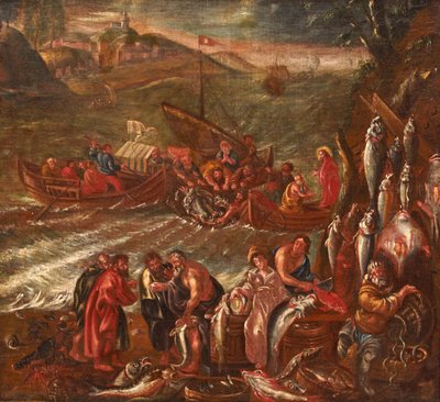 Het wonder van Galilea, de grote visvangst door Italian School