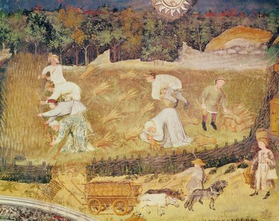 De Maand Augustus, detail van de Oogst, c.1400 door Italian School