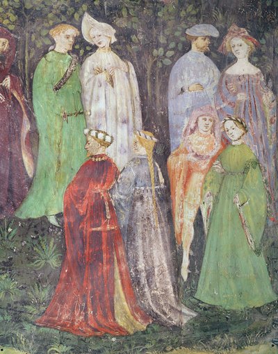 De Maand Juni, detail van edellieden en vrouwen die wandelen, c.1400 door Italian School