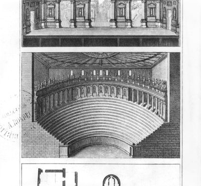 Het Olympisch Theater in Vicenza, ontworpen door Andrea Palladio (1508-80) door Italian School