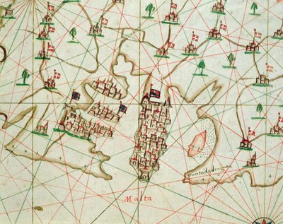 De haven van La Valletta, uit een nautische atlas, 1646 (detail) door Italian School