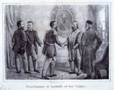 De Verzoening van Garibaldi met Generaal Cialdini, illustratie uit De Geschiedenis van Italië door Italian School