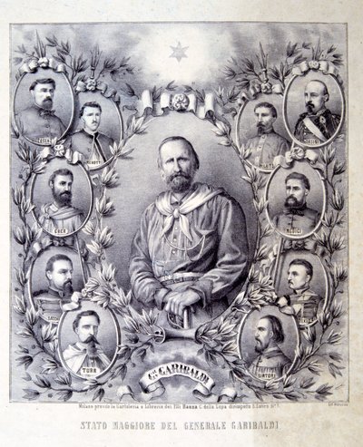 De Staf van Generaal Garibaldi, illustratie uit De Geschiedenis van Italië door Italian School