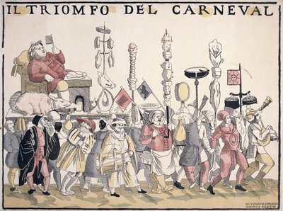 De Triomf van Carnaval (kleurgravure) door Italian School