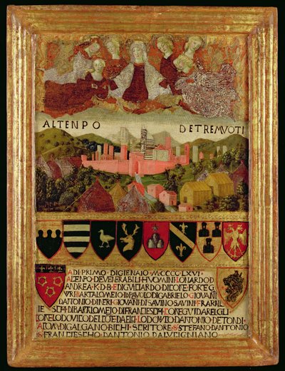 De Maagd die Siena beschermt tegen de aardbeving van 1466 door Italian School