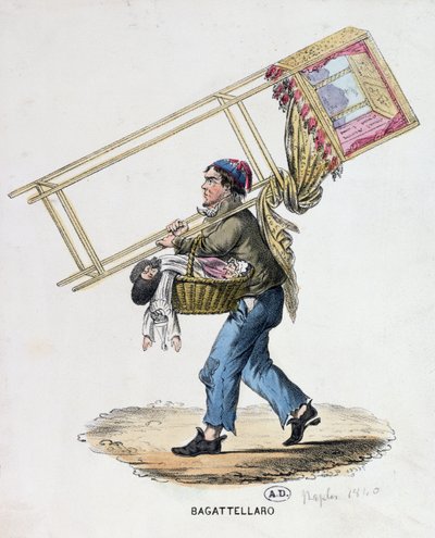 De Zwervende Poppenkastspeler, ca. 1840 door Italian School