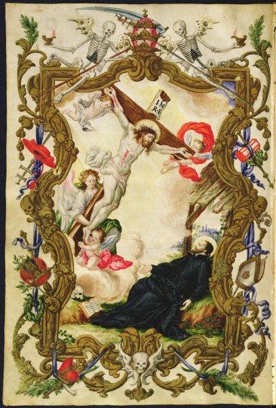 De dood van de religieuzen, uit een Mariegola van de lekenbroederschap van de Buona Morte, ca. 1712-14 door Italian School