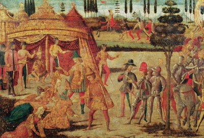 De eerste ontmoeting van Darius en Alexander de Grote door Italian School
