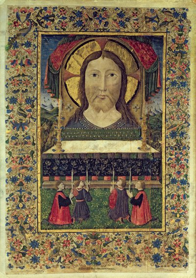 De vier bewakers van de Arciconfraternita del SS. Salvatore knielend voor het gezicht van Christus door Italian School