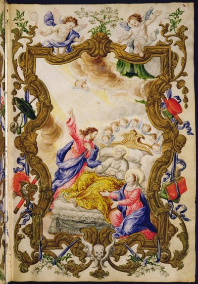 De goede dood van de christen, uit een Mariegola van de lekenbroederschap van de Buona Morte, ca. 1712-14 door Italian School