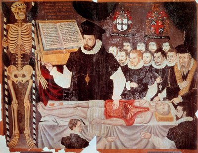 De anatomieles gegeven door John Banister in de Barber Surgeons Hall in 1548 door Italian School