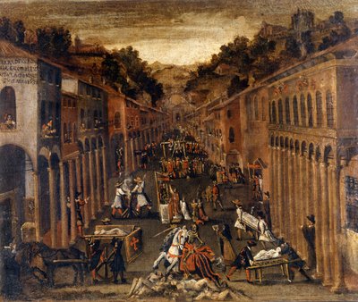 De pest van 1630 in Bologna. Eigendom van een bank in Bologna door Italian School