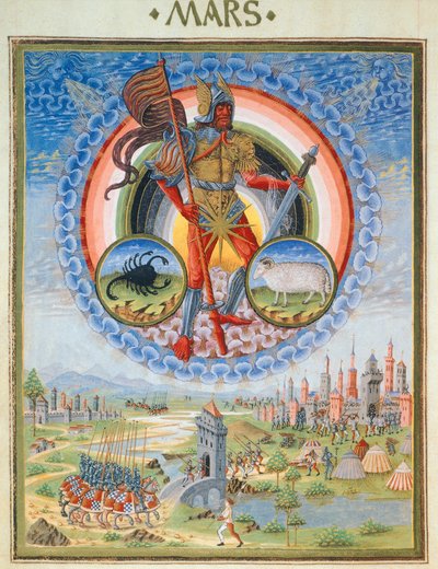 De planeet Mars en een kasteel onder belegering, illustratie uit 