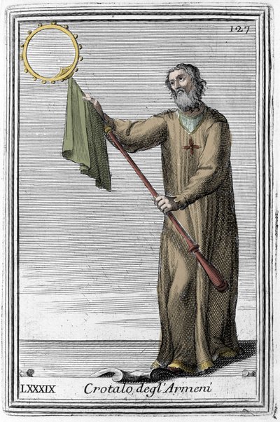 De ratelslang van de Armeniërs: een voorouderlijk muziekinstrument van de castagnette. Gravure uit 