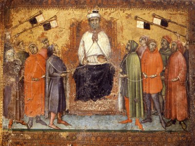 De herstelde regering houdt burgers in toom. Paneel op hout uit 1385. Nationaal Archief, Siena door Italian School