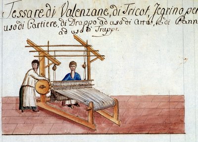 Het weven van wol. 1807. Archivio di stato van Milaan door Italian School