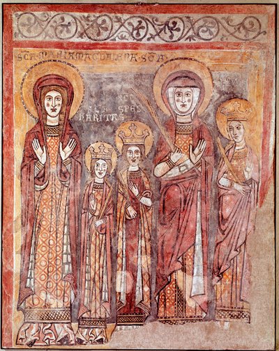 Theologische deugden: Geloof, Liefde en Hoop (fresco, 8e eeuw) door Italian School