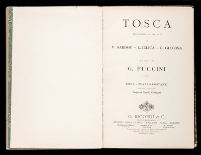 Titelpagina, Libretto della Tosca, Edizione Ricordi, Italië door Italian School