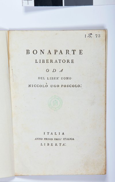 Titelpagina van Bonaparte Liberatore door Niccolo Ugo Foscolo, originele editie, 1797 door Italian School