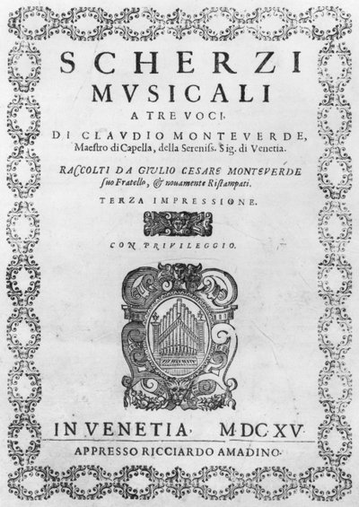 Titelpagina van de Scherzi Musicali door Claudio Monteverdi (1567-1643) 1615 door Italian School