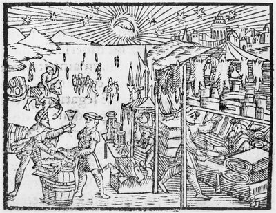 Handel in Scandinavië, illustratie uit Historia de Gentibus Septentrionalibus door Olaus Magnus (1490-1558), uitgegeven in Rome, 1555 door Italian School