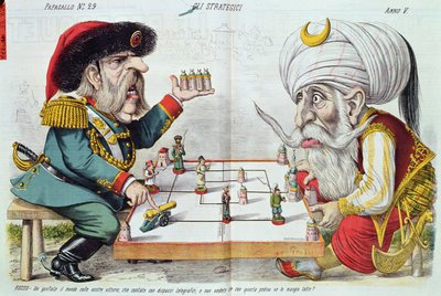 Turkije en Rusland spelen een strategisch spel, uit Le Perroquet, 1877 door Italian School