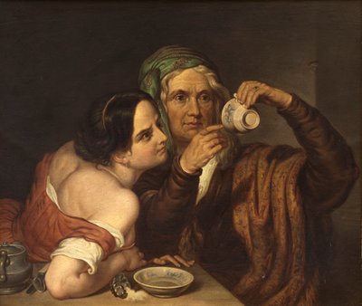 Twee vrouwen met een beker door Italian School