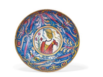 Umbrische majolica goud- en robijnluster voetenschotel, van Deruta naar Gubbio, ca. 1510-20 door Italian School