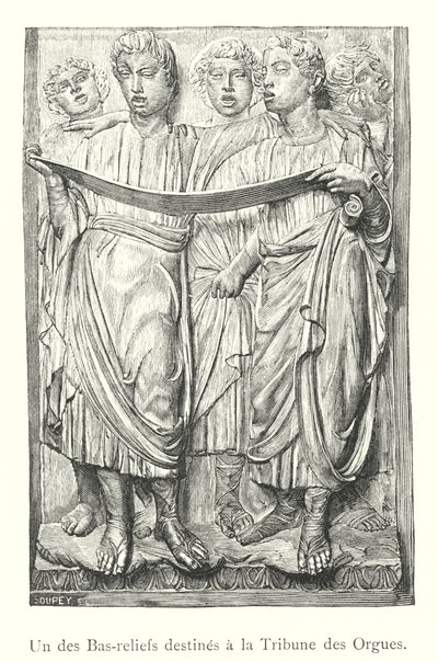 Een van de Bas-reliëfs bestemd voor de Orgeltribune (gravure) door Italian School