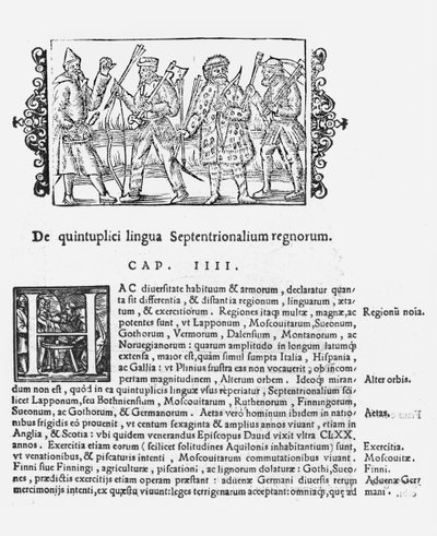Verscheidenheid aan talen, illustratie uit Historia de Gentibus Septentrionalibus door Olaus Magnus (1490-1558), uitgegeven in Rome, 1555 door Italian School