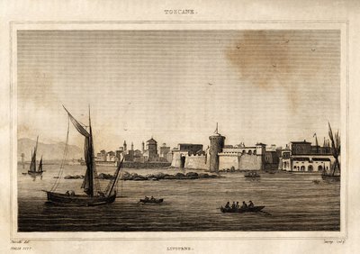 Uitzicht op Livorno in Toscane. Gravure door Storetti in Italië pittoresk, Amable Coste redacteur, Parijs door Italian School