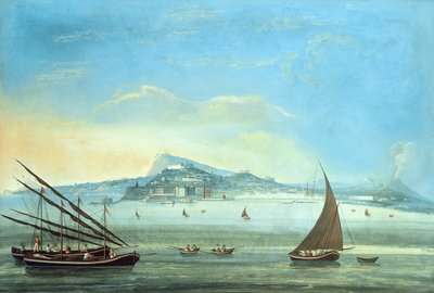 Uitzicht op Napels (gouache op paneel) door Italian School