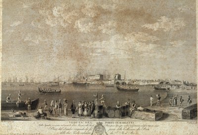 Uitzicht op de haven van Barletta door Italian School