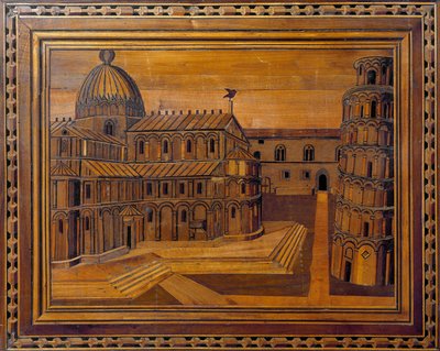 Uitzicht op de kathedraal van Pisa (Duomo di Santa Maria Assunta di Pisa) en de scheve toren (Torre pendente) op het Mirakelplein (Piazza dei Miracoli) door Italian School