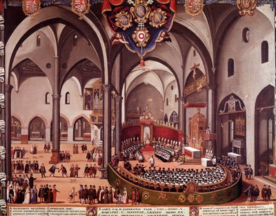 Zicht op de Raad van Aquileia in 1596 (Raad van Aquileia) door Italian School