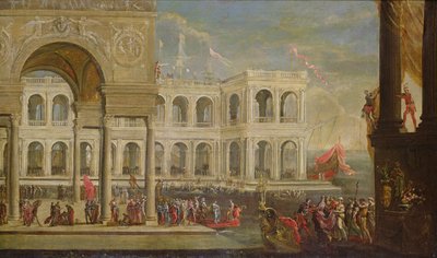 Uitzicht op het Paleis en Koningin Joanna I van Napels door Italian School
