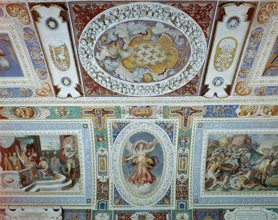 Uitzicht op de Sala dei Fasti Farnese (Zaal van de Pracht van de Farnese) bedacht door Onofrio Panvinio en fresco